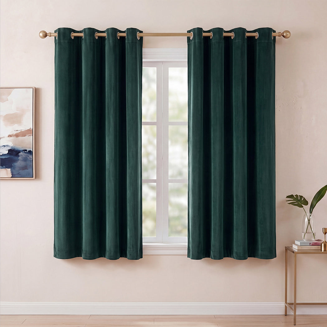 Marlow Blackout Curtains 2 Panels Velvet Room Darkening Eyelet Curtains Green