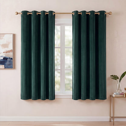 Marlow Blackout Curtains 2 Panels Velvet Room Darkening Eyelet Curtains Green