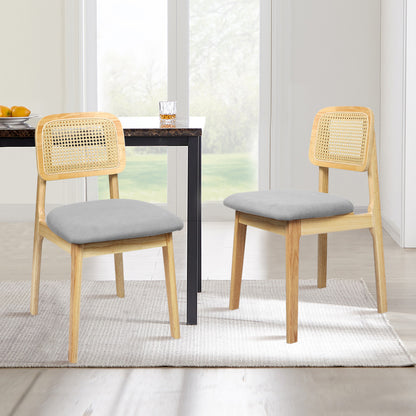 Premium 2x Dining Chair Wood Rattan Armless Natural  Foldable