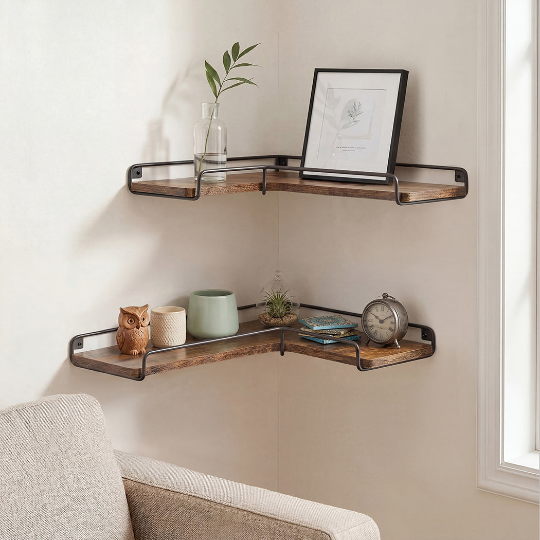 Floating Corner Wall Shelves 2pc Display Storage | HomeAndLiving