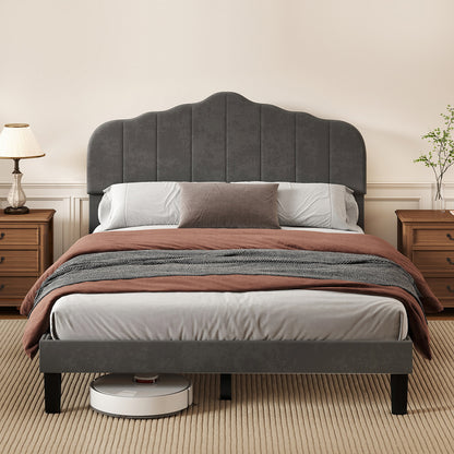Grey Upholstered Queen Bed Frame 203.5x155x103cm
