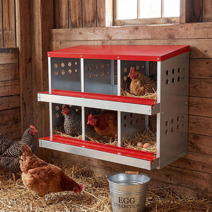 Pawz Chicken Nesting Box 6 Hole 2-Tier Roll Away Egg Collection Galvanized Coop