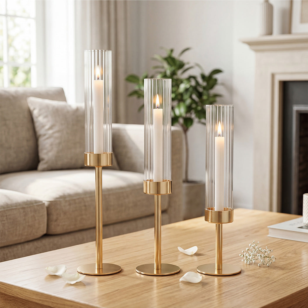Gold Candle Holder Set 10x10x36cm