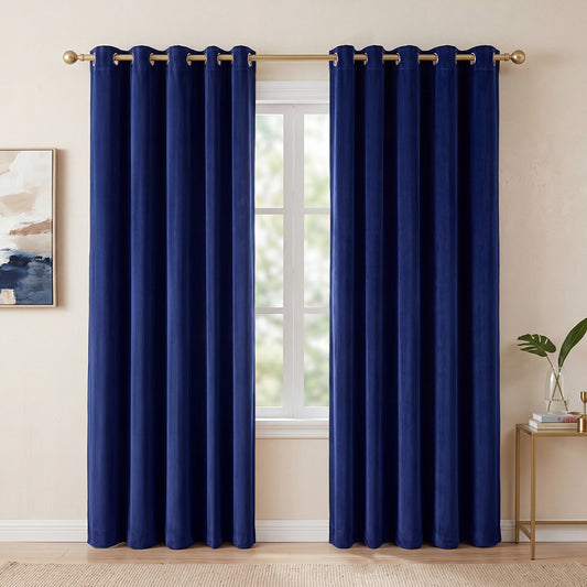 Blackout Curtains 2 Panels Velvet Room Darkening Eyelet Curtains Blue