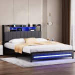 Luxury Queen Bed Frame with Storage Headboard RGB LED  Adjustable