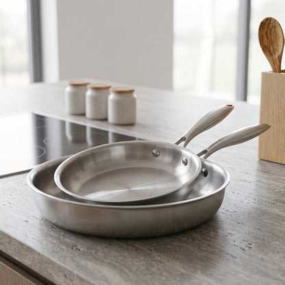 Stainless Steel Frying Pan Set Tri Ply 49x28x6cm