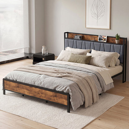 King Bed Frame Industrial Storage 220x183x105cm