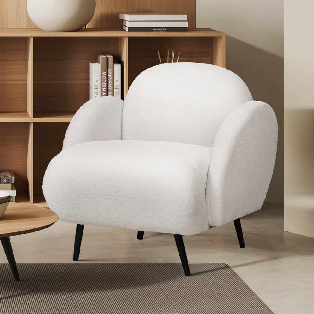 Stylish Sofa Chair Fleece Upholstered Single White  Adjustable Height