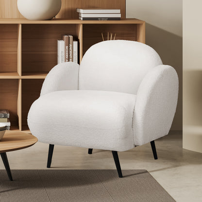 Stylish Sofa Chair Fleece Upholstered Single White  Adjustable Height