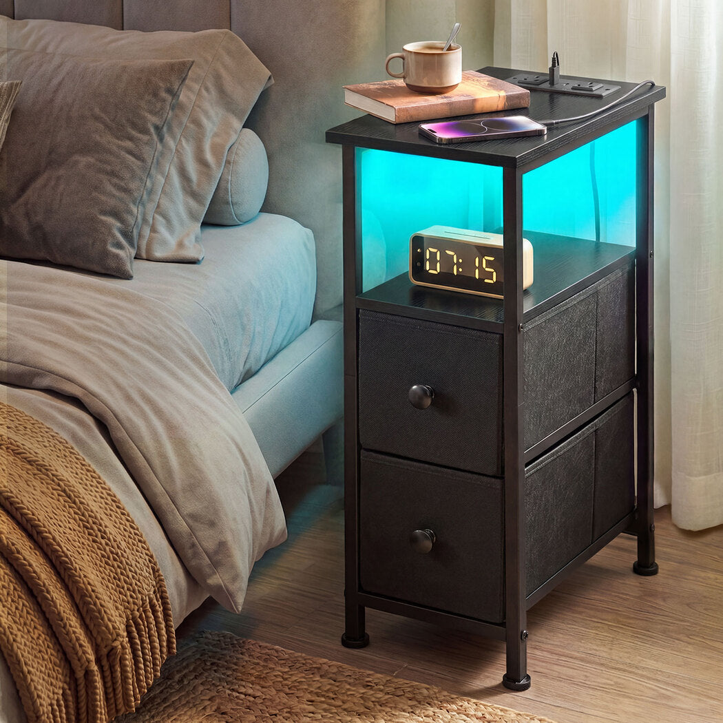 Narrow Bedside Table With Led Charging 20x40x59cm