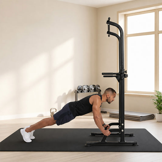 Power Tower Pull Up Bar Dip Station Adjustable Home Gym 150kg Black