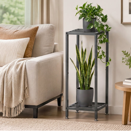 Levede Metal Plant Stand 76cm Tall 2 Tier Indoor Corner Shelf Black Display Rack - 9