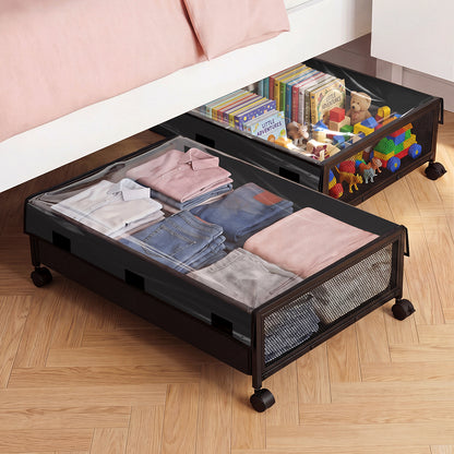 Levede 2Pcs Under Bed Storage Box Wheels Clothes Organizer Dustproof 48L