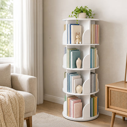 Rotating Bookshelf 4 Tier White 46x46x127cm