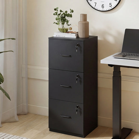 File Cabinet 3 Lockable Drawers Modern Document Organiser Home Office