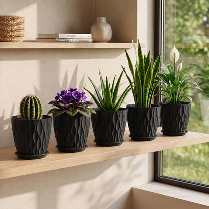 Toque Plant Pots 5 Pcs 8 Inchs Plastic Planter Pots with Drainage Saucers Black