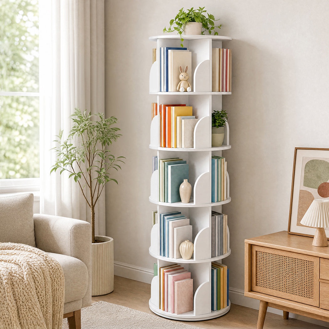 Rotating Bookshelf 5 Tier Storage 46x46x158cm