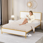 Compact Metal Bed Frame Under Bed Storage Queen Beige  Adjustable