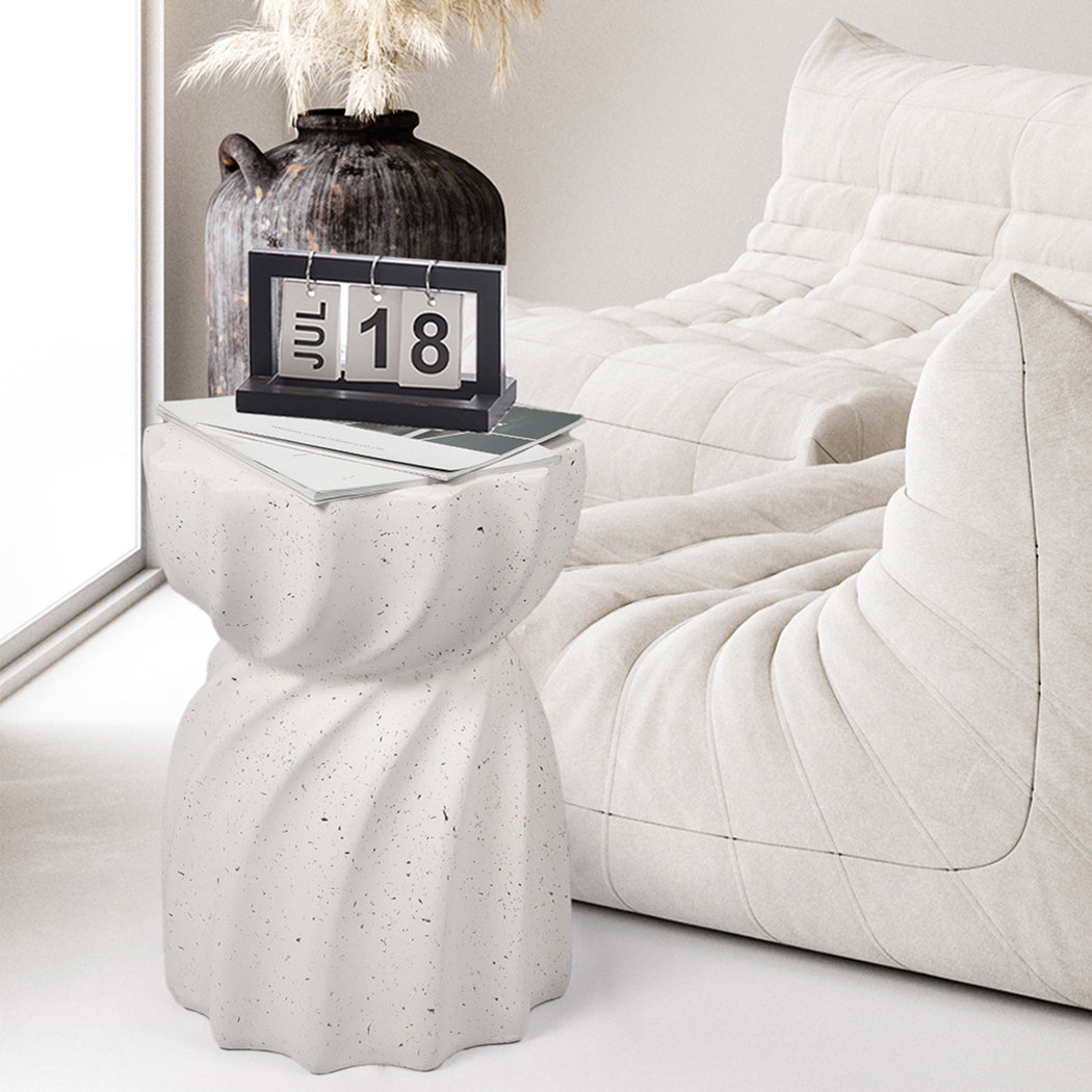 Ergonomic Side Table End Terrazzo Hourglass  Wood Finish Classic