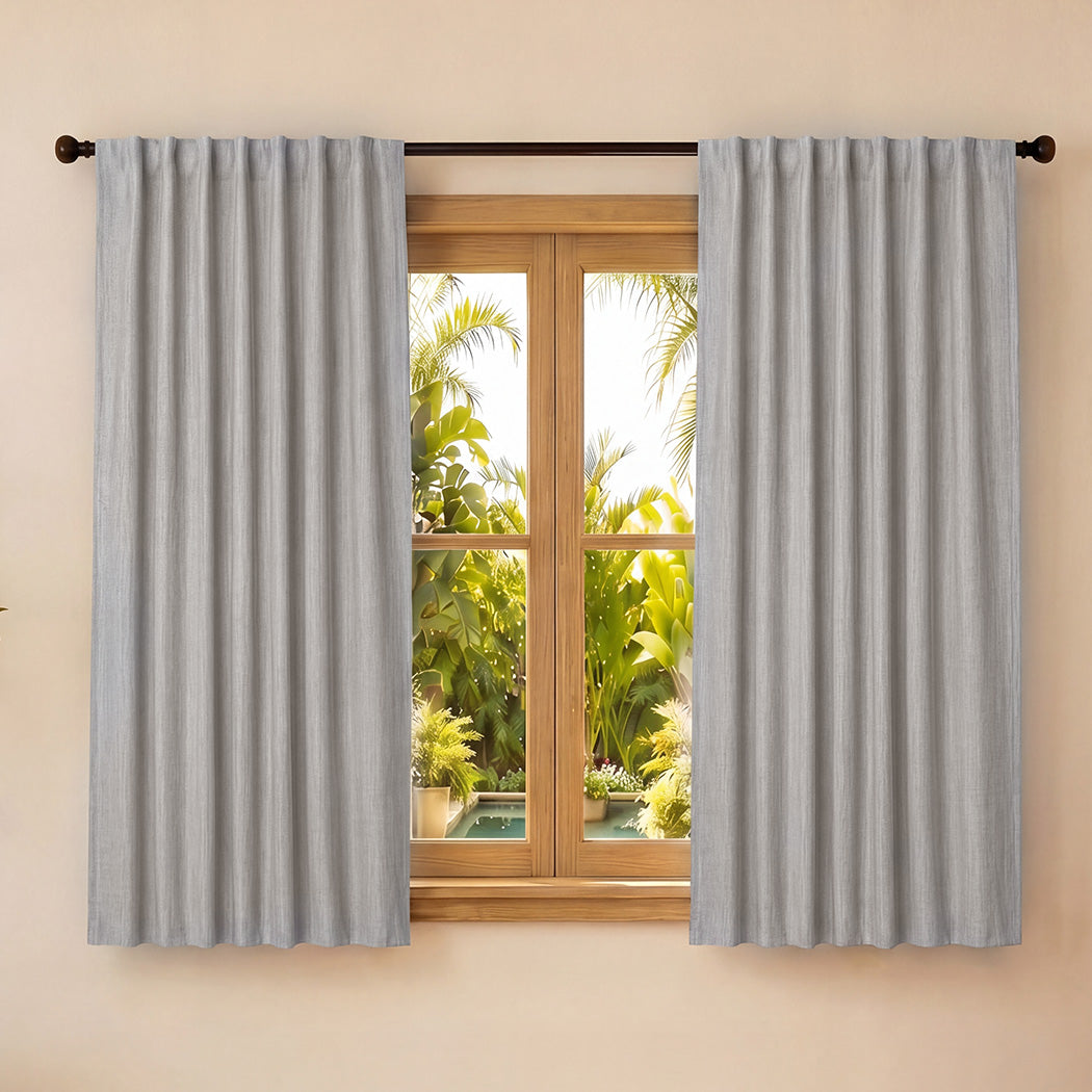 Marlow Blackout Curtains 2 Panels Thermal Linen Look Blockout Drapes Grey