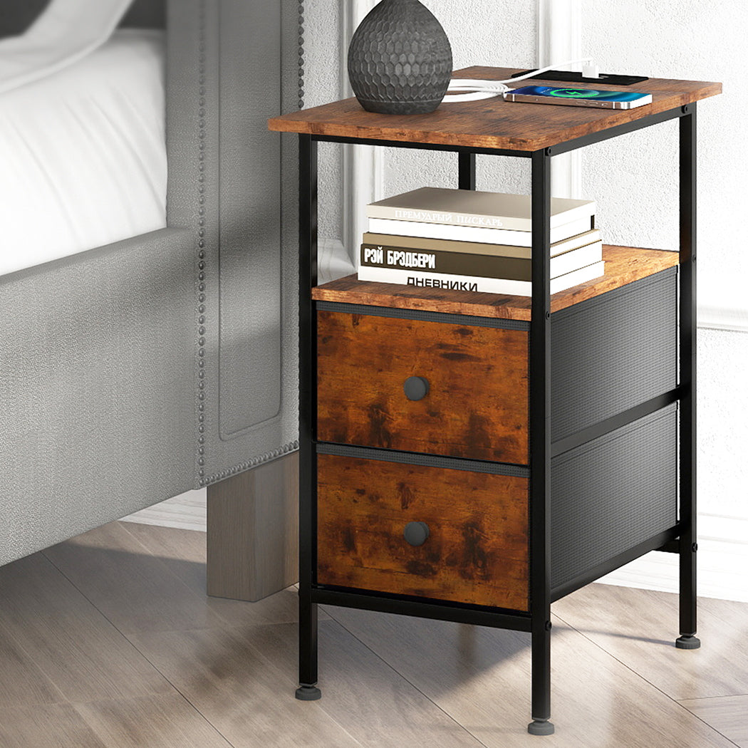 Bedside Table 2 Drawer Brown 48x30x60cm