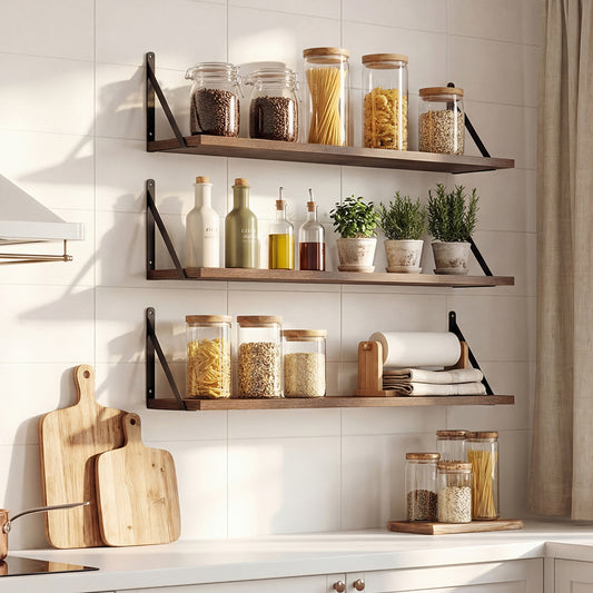 Floating Shelves 3 Pcs Wall Mounted Rustic Storage Display Rack Bedroom