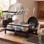 2 Tier Dish Drying Rack Black 360° Drain | HomeAndLiving