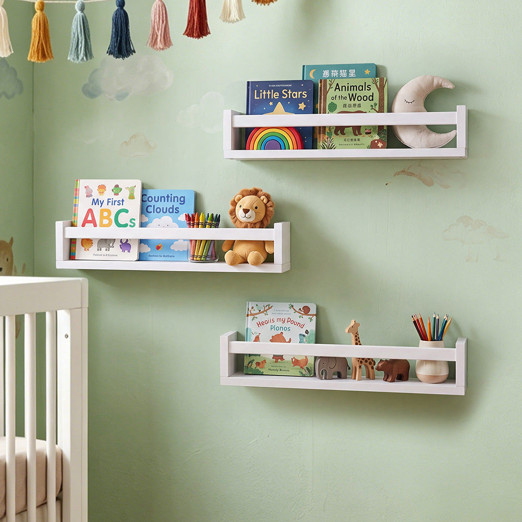 Kids Floating Wall Shelves Pine Wood 3 Pack | HomeAndLiving - 8