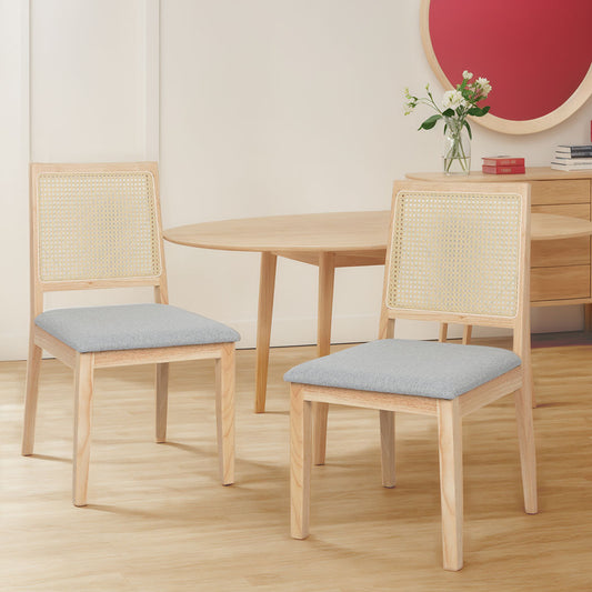 Premium 2x Rattan Dining Chair Solid Wood Lounge  Scandi Inspired