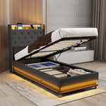 Contemporary Single Bed Frame Gas Lift Storage LED Light USB  Soft