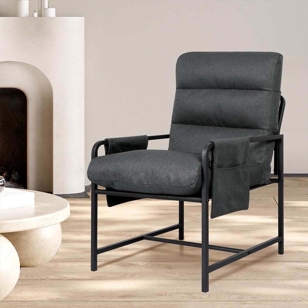 Functional Metal Framed Lounge Chair Linen in Dark Grey  Scandi