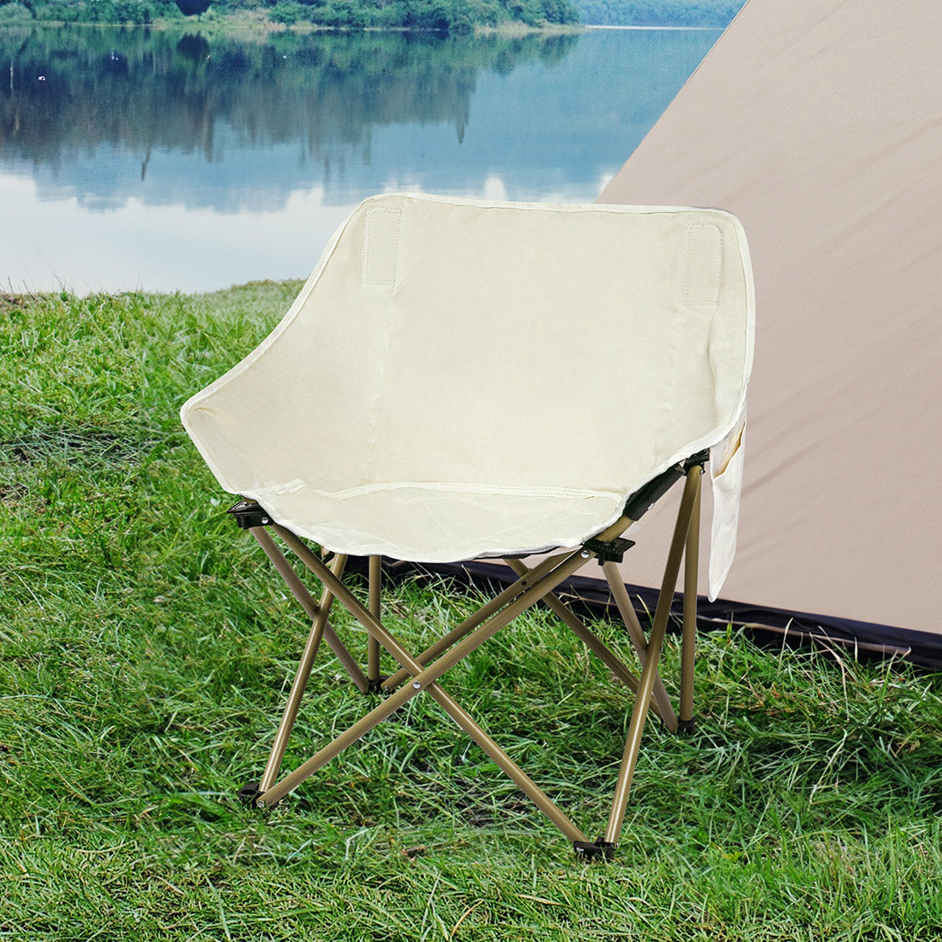 Modern Folding Camping Moon Chair Lightweight Beige  Foldable