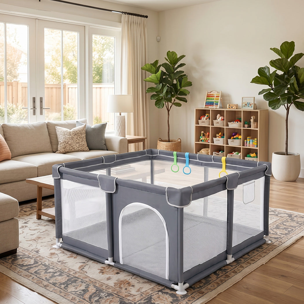 Large Baby Playpen Grey Mesh 150x180cm