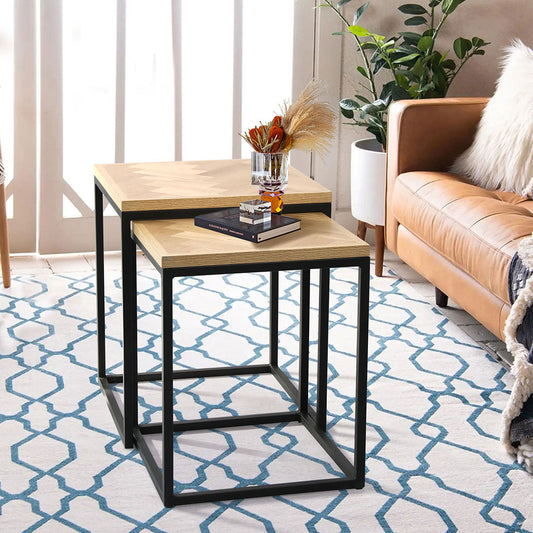 Premium 2PCS Nesting Coffee Tables  Wood Finish Classic Durable