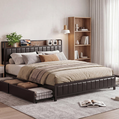 King Bed Frame Storage Drawer 220x186x101cm