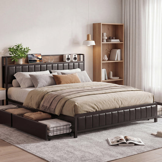 King Bed Frame Storage Drawer 220x186x101cm
