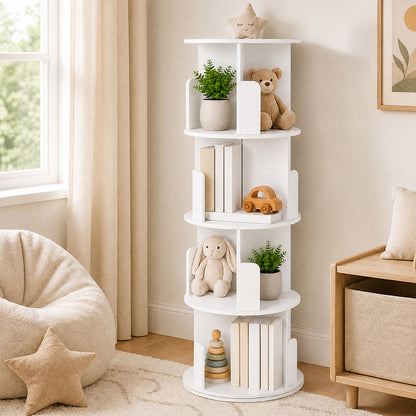 Rotating Bookshelf Corner 4 Tier White