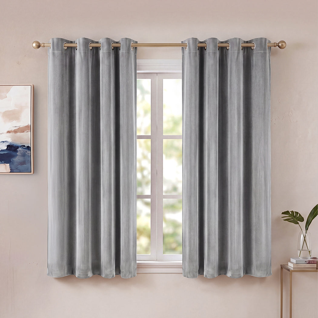 Marlow Velvet Blackout Curtains 2-Panel Room Darkening Eyelet Curtains Grey