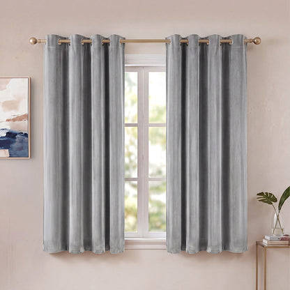 Marlow Velvet Blackout Curtains 2-Panel Room Darkening Eyelet Curtains Grey