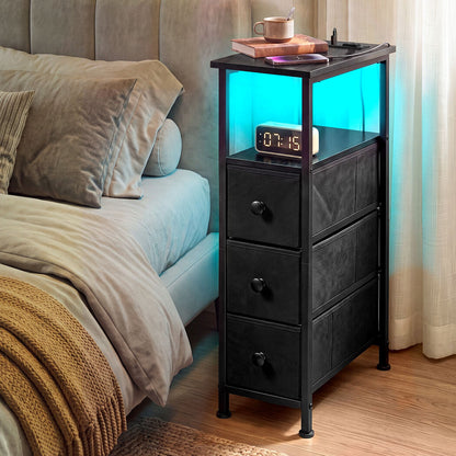 Slim Bedside Table With Led Charging 20x40x70cm