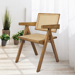 Contemporary 2x Dining Chair Solid Wood Rattan Natural  Adjustable
