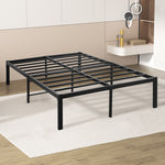 Contemporary Metal Bed Frame Heavy Duty Storage Space  Wood Finish