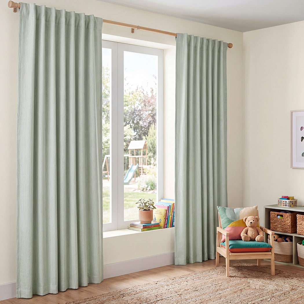 Marlow Blackout Curtains 2 Panels Thermal Linen Look Blockout Drapes  Green