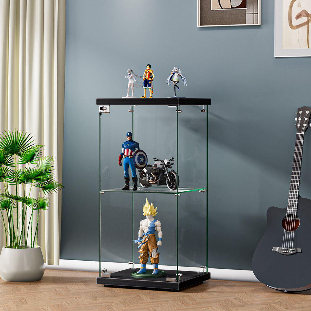 Modern Display Cabinet Collection Storage Tempered Glass 2 Tier With
