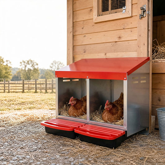 Chicken Nesting Boxes 2 Hole for Rolling Egg Collectio Inside Outside