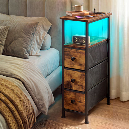 Bedside Table With Led Charging 20x40x70cm