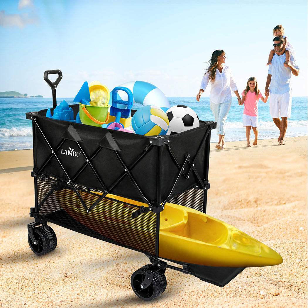 Folding Wagon Cart Double Shelves 132x107x56.5cm