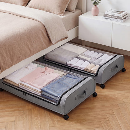 Levede 2x Under Bed Storage Containers for Shoe and Apparel Clear-Lidded Rolling