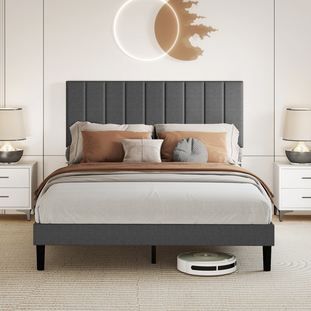 Queen Bed Frame Upholstered Grey 203.5x155x103cm