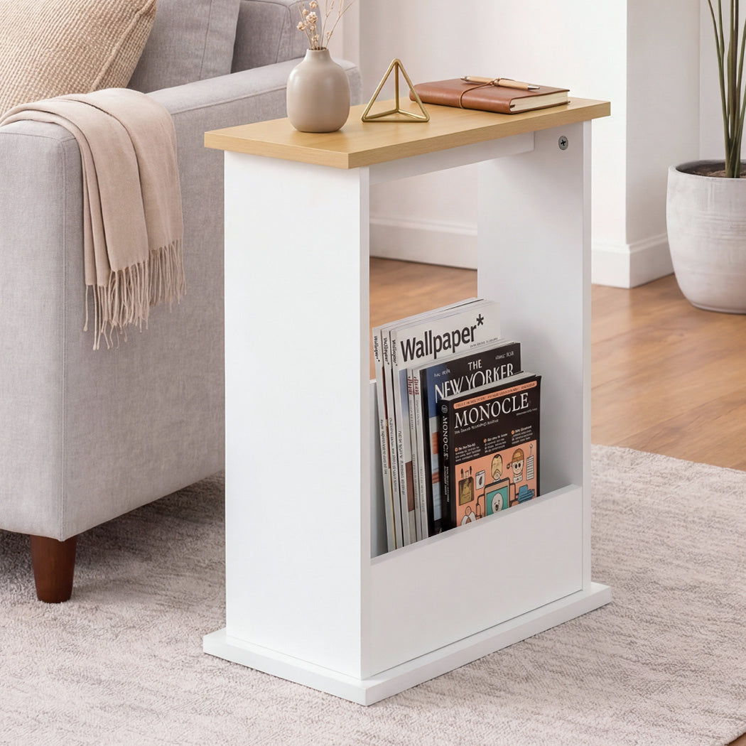Levede Slim Side Table Magazine Rack Narrow Sofa End Table Storage Living Room